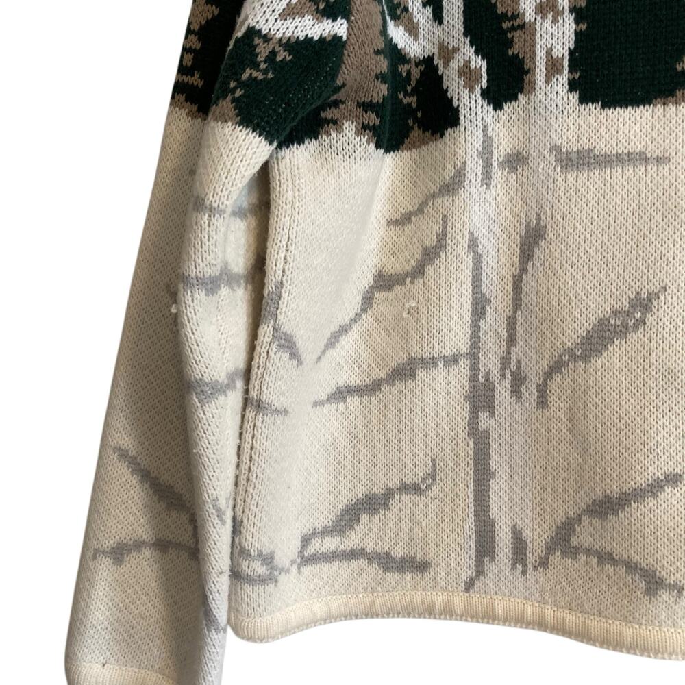 Vintage 90s Winter Forest Scene Cardigan Birch Trees Sz M - Picture 12 of 15